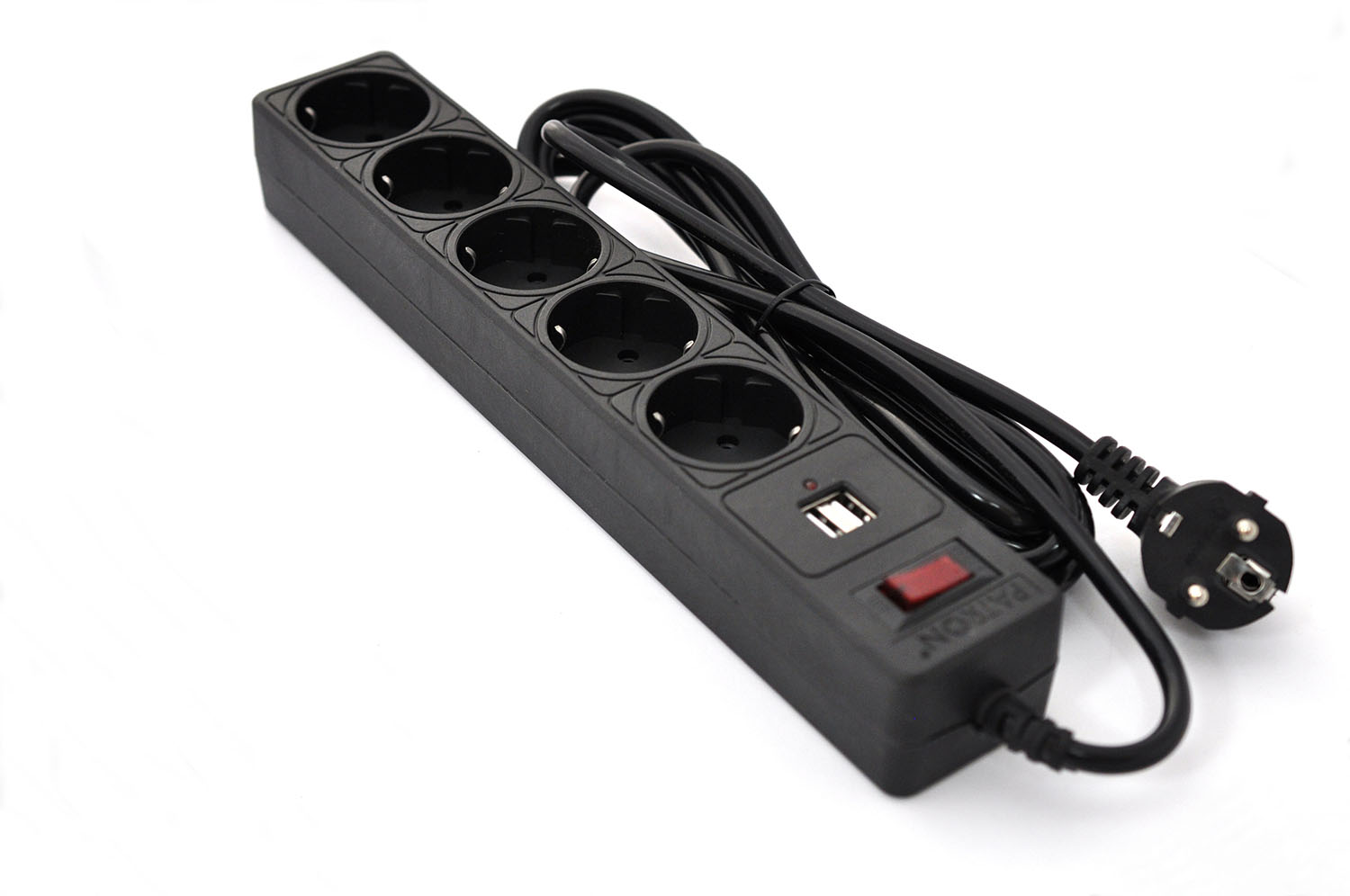 Фільтр мережевий 5 розеток + 2 x USB 2.0 2.1A, 3 м, чорний Patron (SP-53-USB)